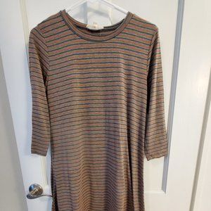 Striped 3/4 Sleeve Swing Dress
